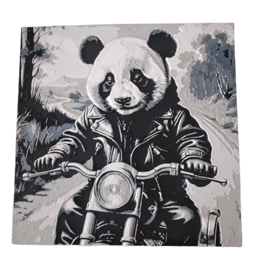 Hueforge 3D Bild Panda auf Motorrad