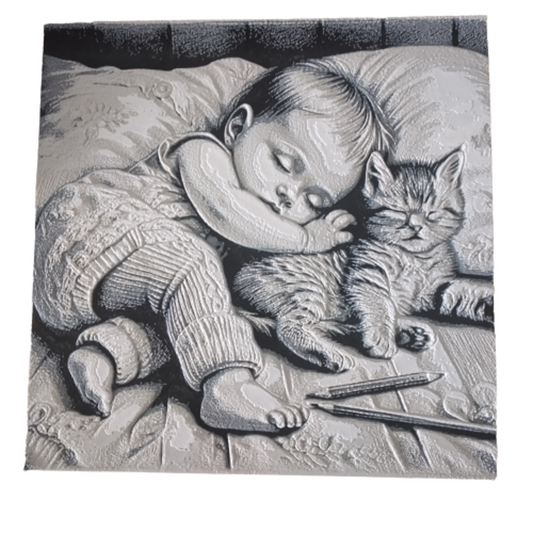 Hueforge 3D Bild Baby mit Katze